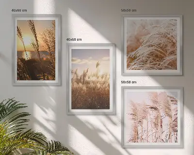 Wanddeko-Set mit Boho-Grasfeld-Motiv im Sonnenuntergang