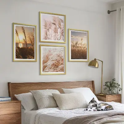 Wanddeko-Set mit Boho-Grasfeld-Motiv im Sonnenuntergang