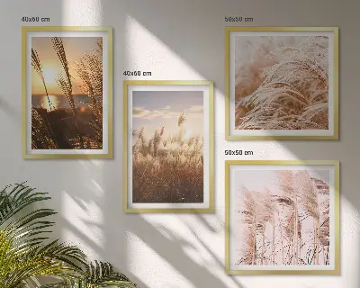 Wanddeko-Set mit Boho-Grasfeld-Motiv im Sonnenuntergang