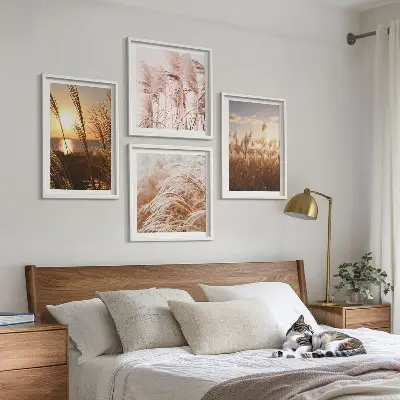 Wanddeko-Set mit Boho-Grasfeld-Motiv im Sonnenuntergang