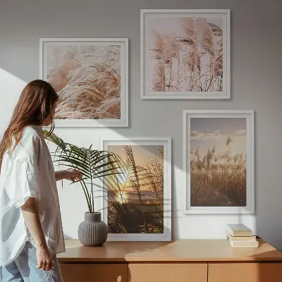 Wanddeko-Set mit Boho-Grasfeld-Motiv im Sonnenuntergang