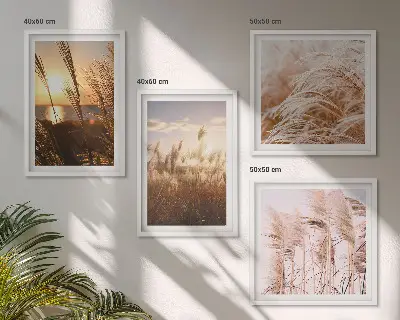 Wanddeko-Set mit Boho-Grasfeld-Motiv im Sonnenuntergang