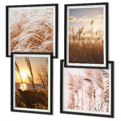 Wanddeko-Set mit Boho-Grasfeld-Motiv im Sonnenuntergang