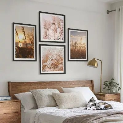 Wanddeko-Set mit Boho-Grasfeld-Motiv im Sonnenuntergang