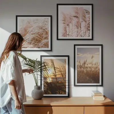 Wanddeko-Set mit Boho-Grasfeld-Motiv im Sonnenuntergang