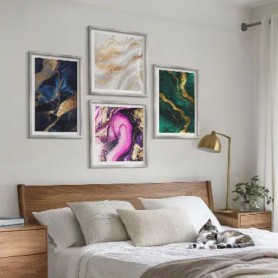 Abstrakter Marmor mit Farben als Polyptychon mit Rahmen