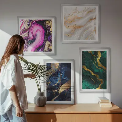 Abstrakter Marmor mit Farben als Polyptychon mit Rahmen