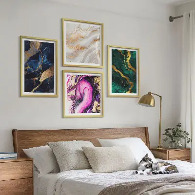 Abstrakter Marmor mit Farben als Polyptychon mit Rahmen