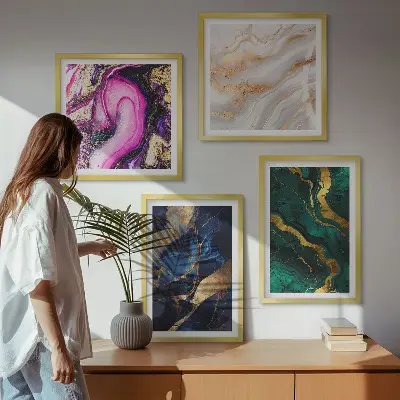 Abstrakter Marmor mit Farben als Polyptychon mit Rahmen