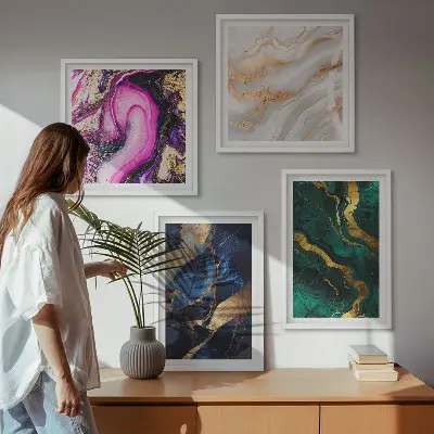 Abstrakter Marmor mit Farben als Polyptychon mit Rahmen
