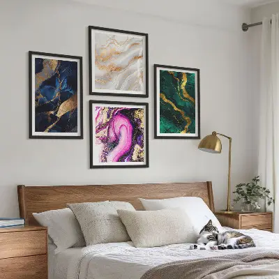 Abstrakter Marmor mit Farben als Polyptychon mit Rahmen