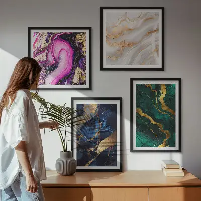 Abstrakter Marmor mit Farben als Polyptychon mit Rahmen