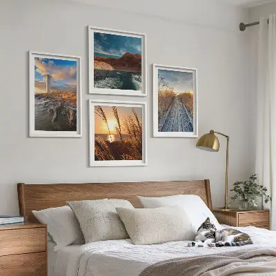 Wanddeko-Set mit Leuchtturm und Grassteg-Motiv