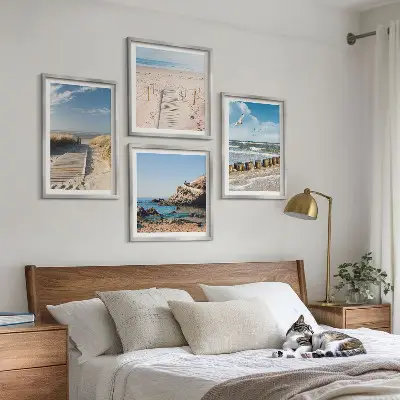 Polyptychon mit Rahmen Motiv Strand mit Sand, Wellen, Himmel und Vögeln