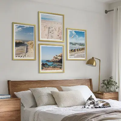 Polyptychon mit Rahmen Motiv Strand mit Sand, Wellen, Himmel und Vögeln
