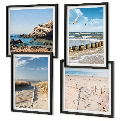Polyptychon mit Rahmen Motiv Strand mit Sand, Wellen, Himmel und Vögeln