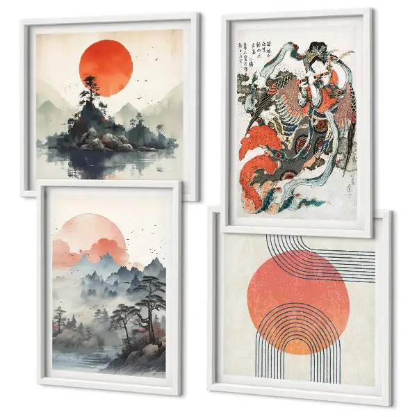Wanddeko-Set asiatische Landschaften im Japandi-Stil
