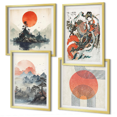 Wanddeko-set Asiatische Landschaften Japandi