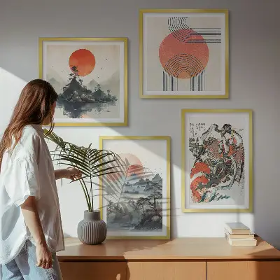 Wanddeko-Set asiatische Landschaften im Japandi-Stil