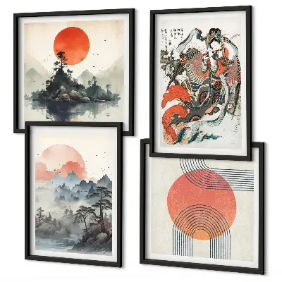 Wanddeko-Set asiatische Landschaften im Japandi-Stil