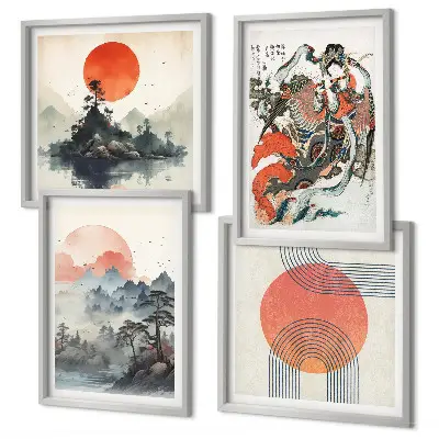 Wanddeko-Set asiatische Landschaften im Japandi-Stil