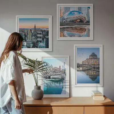 Architektur von Städten am Wasser als gerahmtes Polyptychon