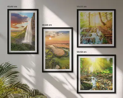 Orange Mountain Wasserfall Polyptychon mit Rahmen