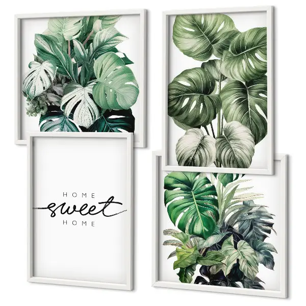 Sweet Home Green Plants mehrteiliges Wandbild mit Rahmen