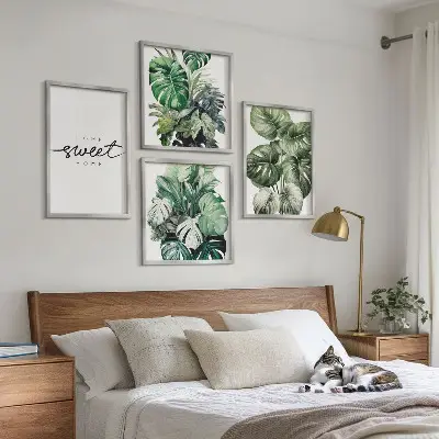 Sweet Home Green Plants mehrteiliges Wandbild mit Rahmen