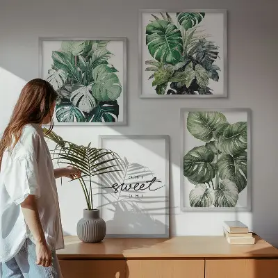 Sweet Home Green Plants mehrteiliges Wandbild mit Rahmen