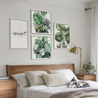 Sweet Home Green Plants mehrteiliges Wandbild mit Rahmen