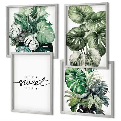 Sweet Home Green Plants mehrteiliges Wandbild mit Rahmen