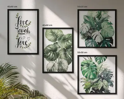 Wanddeko-Set mit Blattpflanzen-Motiv und Schriftzug Leben Lachen Lieben
