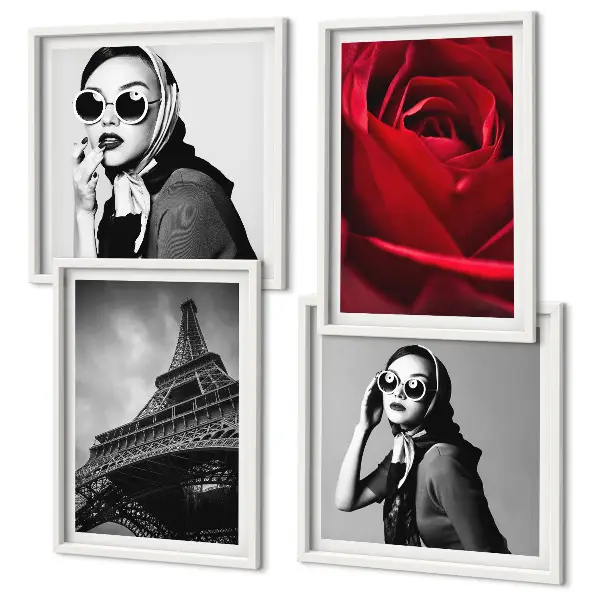 Wanddeko-Set mit Motiv einer Pariserin mit Eiffelturmbrille