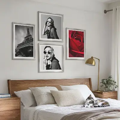Wanddeko-Set mit Motiv einer Pariserin mit Eiffelturmbrille