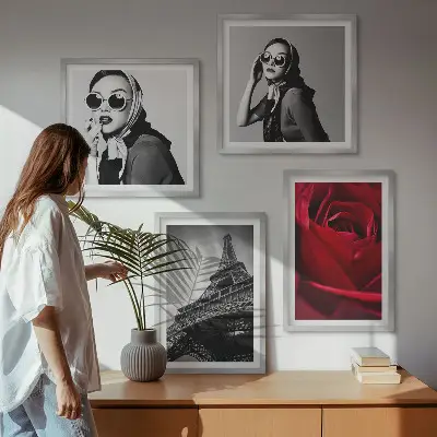 Wanddeko-Set mit Motiv einer Pariserin mit Eiffelturmbrille