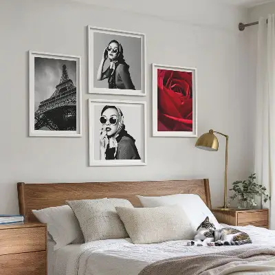 Wanddeko-Set mit Motiv einer Pariserin mit Eiffelturmbrille
