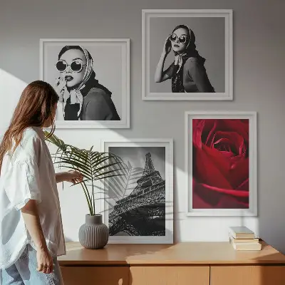 Wanddeko-Set mit Motiv einer Pariserin mit Eiffelturmbrille