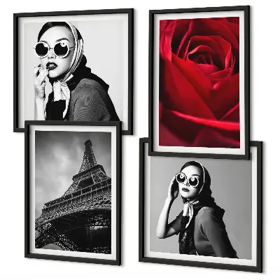 Wanddeko-Set mit Motiv einer Pariserin mit Eiffelturmbrille