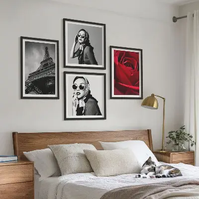 Wanddeko-Set mit Motiv einer Pariserin mit Eiffelturmbrille