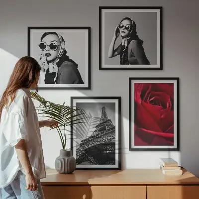 Wanddeko-Set mit Motiv einer Pariserin mit Eiffelturmbrille