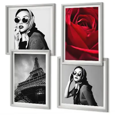 Wanddeko-Set mit Motiv einer Pariserin mit Eiffelturmbrille