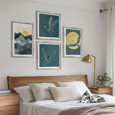 Wanddeko-set Vögel, Kraniche, Mond, Berge