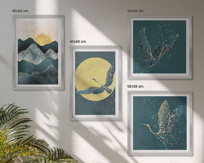 Wanddeko-set Vögel, Kraniche, Mond, Berge
