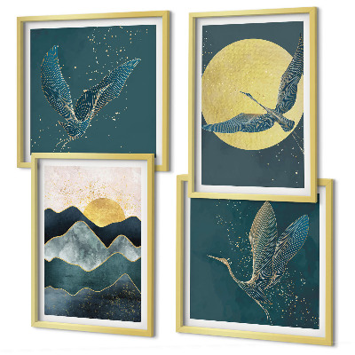 Wanddeko-set Vögel, Kraniche, Mond, Berge