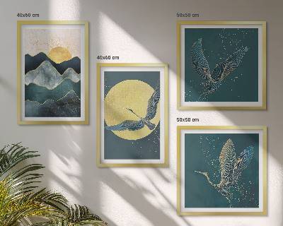 Wanddeko-set Vögel, Kraniche, Mond, Berge