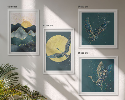 Wanddeko-set Vögel, Kraniche, Mond, Berge