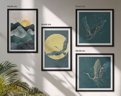 Wanddeko-set Vögel, Kraniche, Mond, Berge