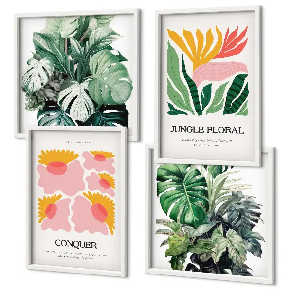 Blumen und Blätter moderne Poster als gerahmtes Polyptychon