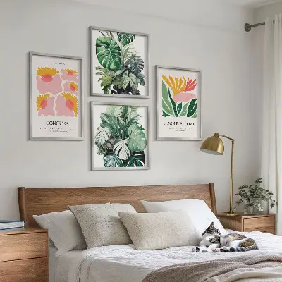 Blumen und Blätter moderne Poster als gerahmtes Polyptychon